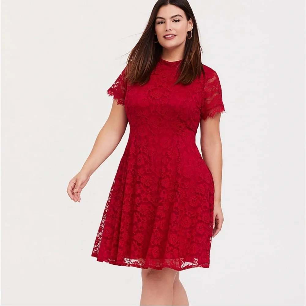 Torrid Mini Lace High Neck Skater Dress - Picture 14 of 16